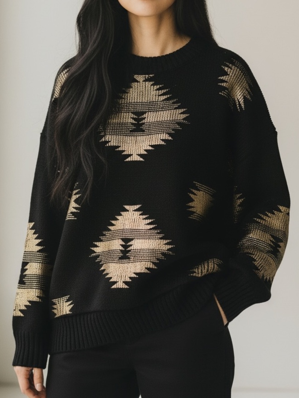 New ANDTHEWHY Aztec Print Oversized Sweater